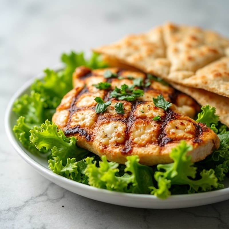 Grilled Chicken Breast over Lettuce with Tahini Drizzle