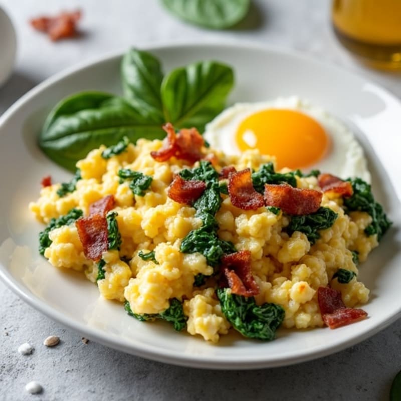 Cottage Cheese Egg Scramble with Spinach and Turkey Bacon