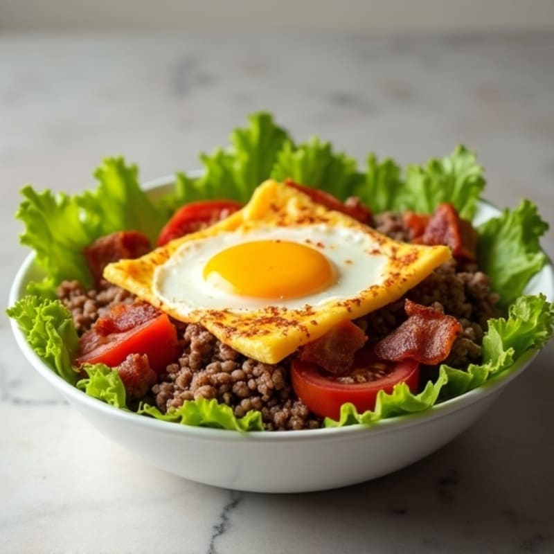 Lean Ground Beef Cheeseburger Bowl with Crispy Bacon