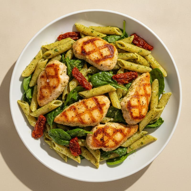 Pesto Chicken Pasta with Sun-Dried Tomatoes