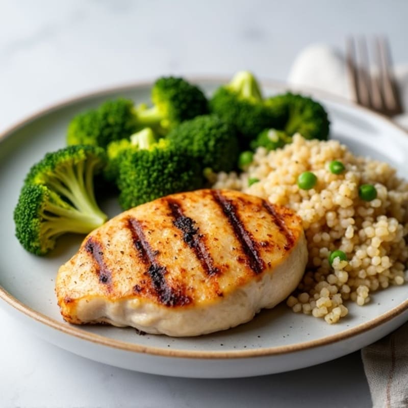 Grilled Chicken Breast with Quinoa and Roasted Broccoli