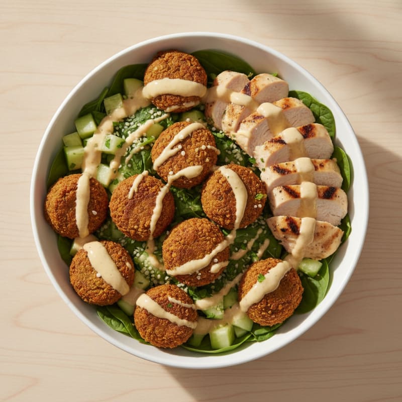 Crispy Falafel and Chicken Power Bowl