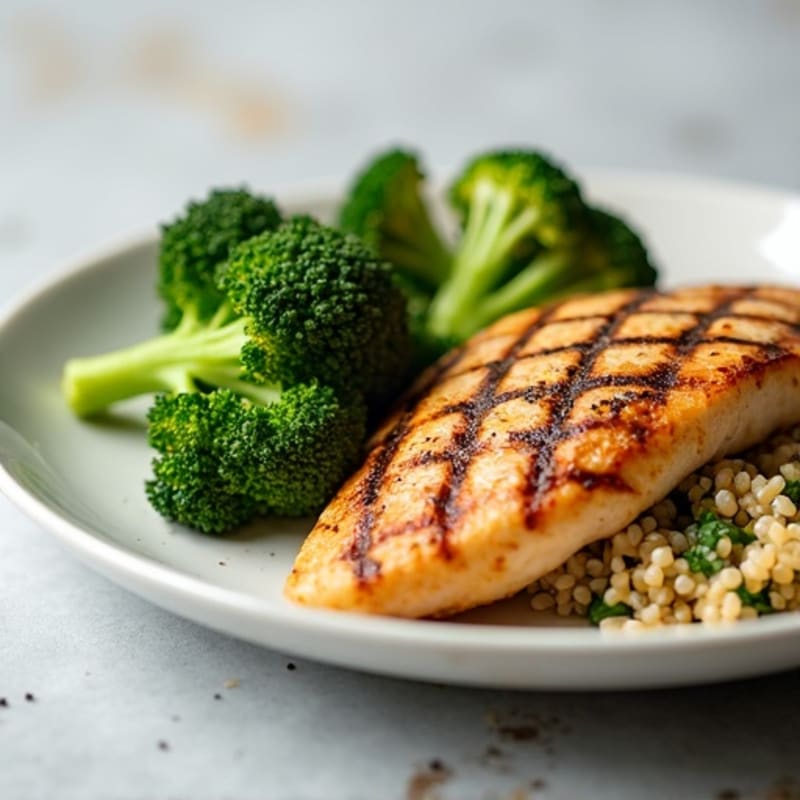 Grilled Chicken Breast with Roasted Broccoli and Quinoa
