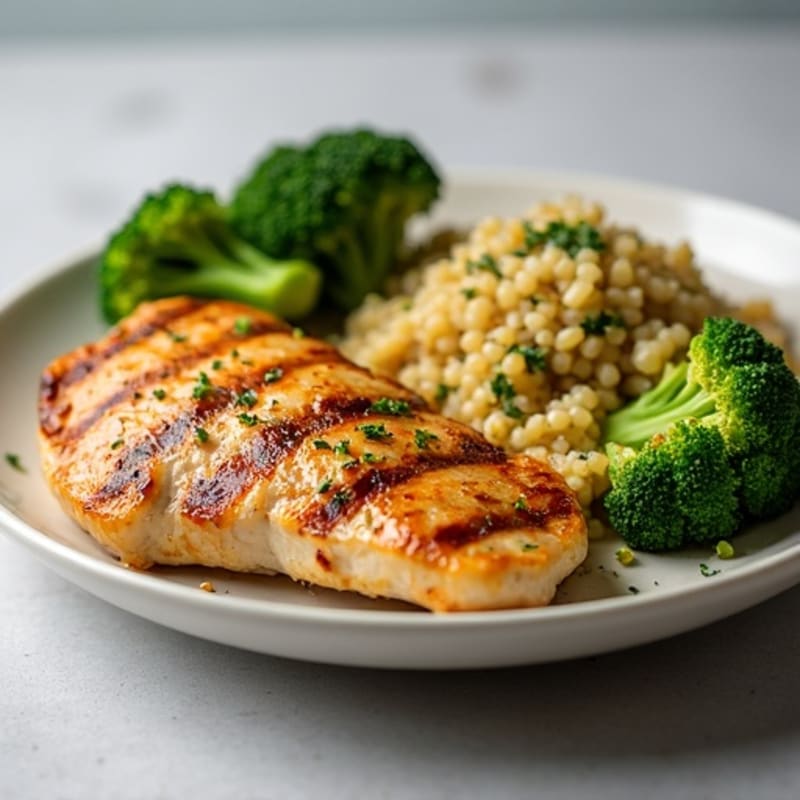 Grilled Chicken Breast with Quinoa and Roasted Broccoli