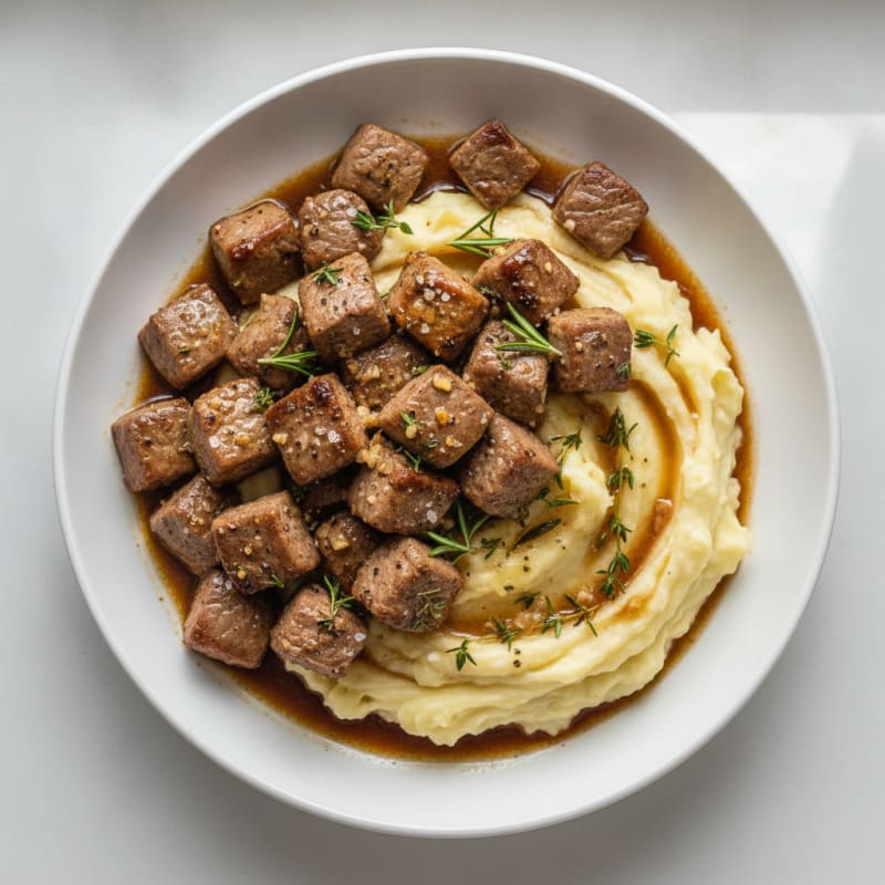 Garlic Herb Beef with Mashed Potatoes