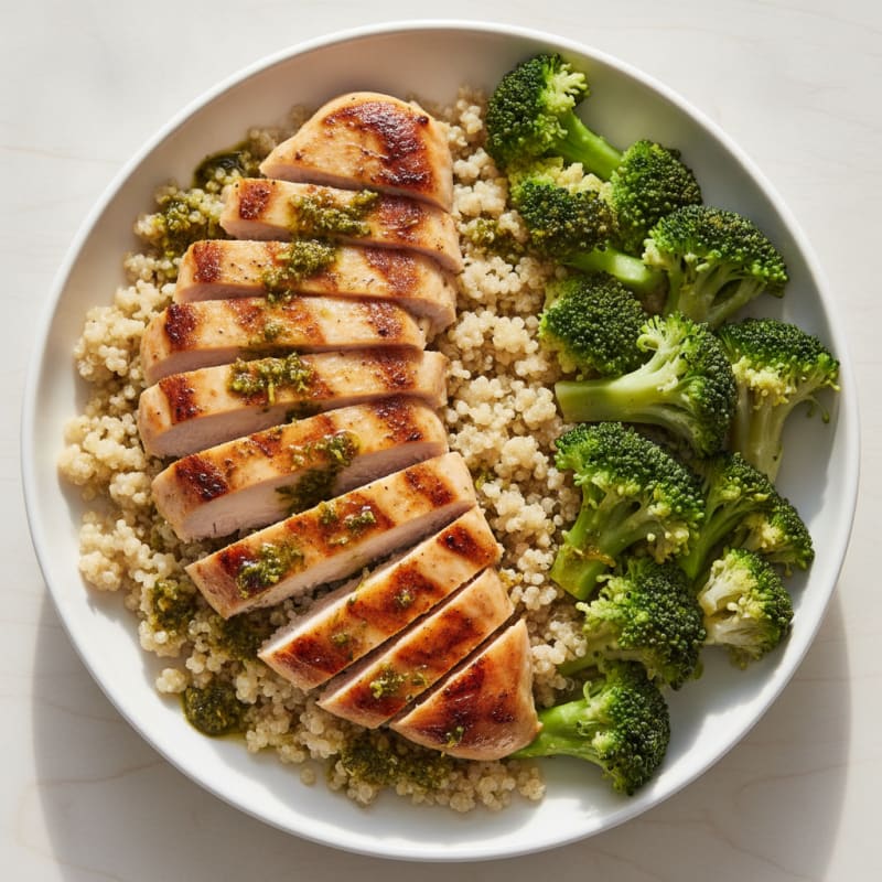 Grilled Chicken Breast with Quinoa and Steamed Broccoli