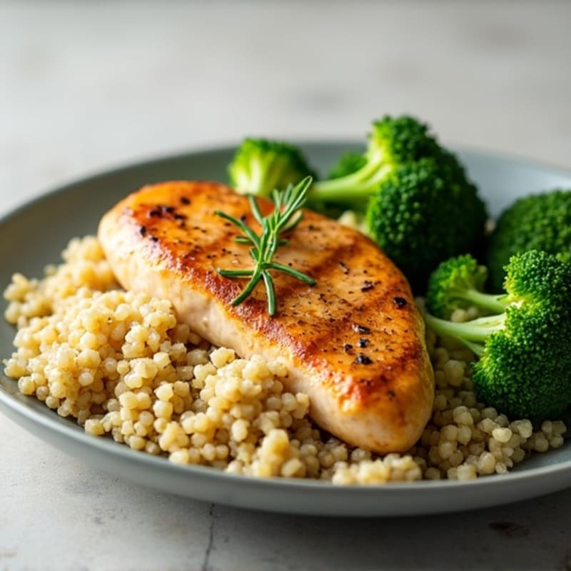 Grilled Chicken Breast with Quinoa and Steamed Broccoli