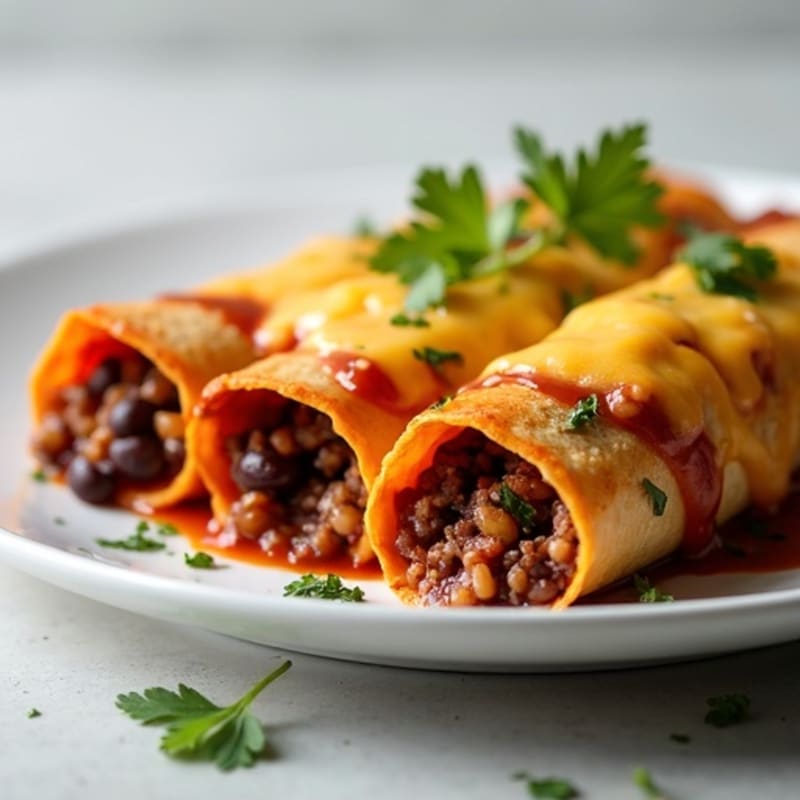 Black Bean and Ground Beef Enchiladas with Melted Cheese