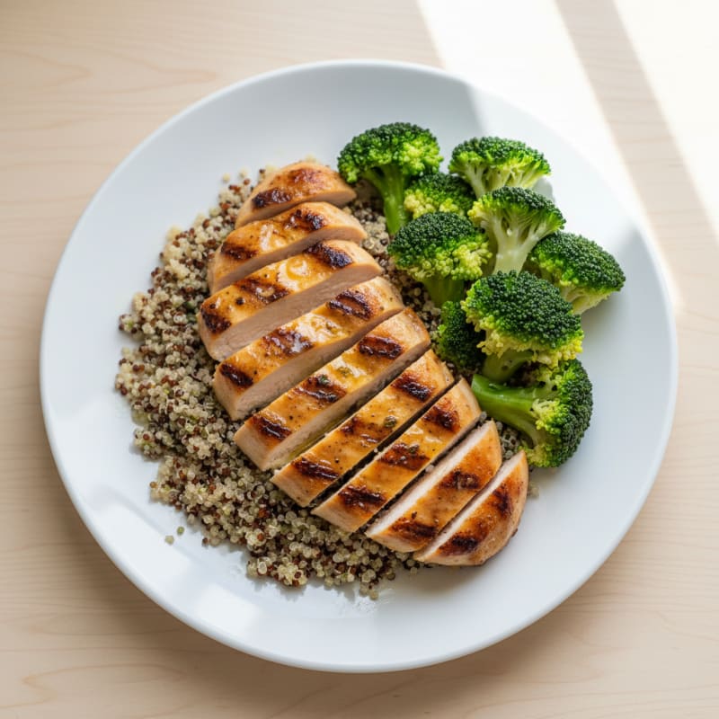 Grilled Chicken Breast with Quinoa and Steamed Broccoli