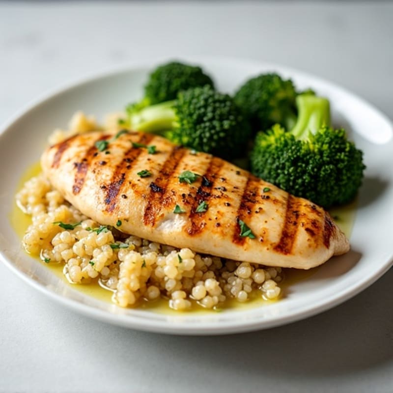 Grilled Chicken Breast with Quinoa and Roasted Broccoli