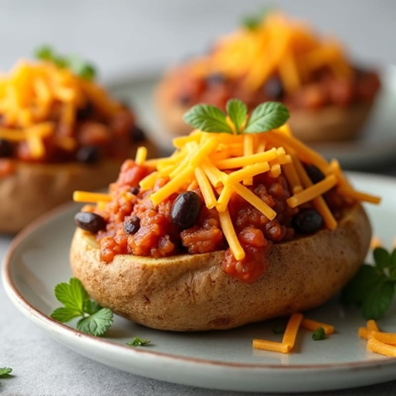 Crispy Baked Potato Halves with Lean Chili and Melted Cheddar