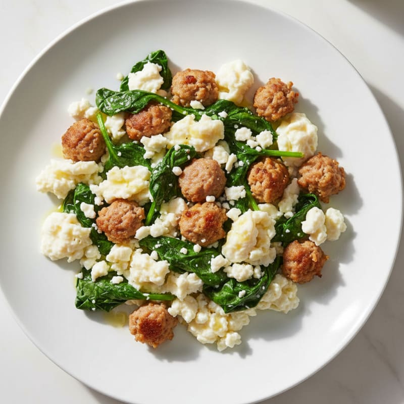 Egg White and Turkey Sausage Scramble with Spinach and Feta