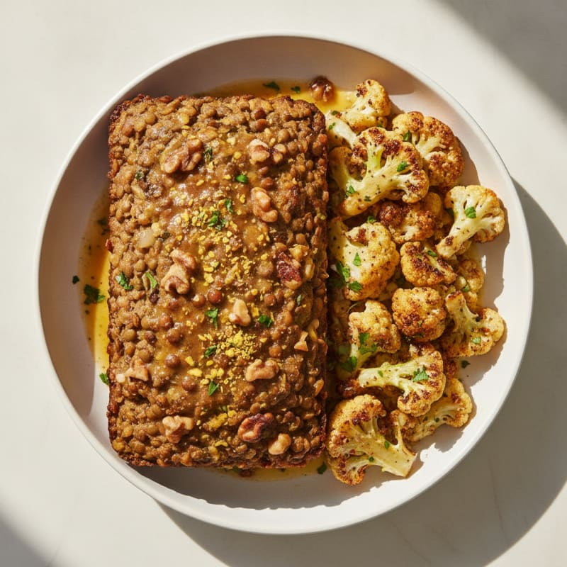 Lentil Walnut Loaf with Herb-Roasted Cauliflower