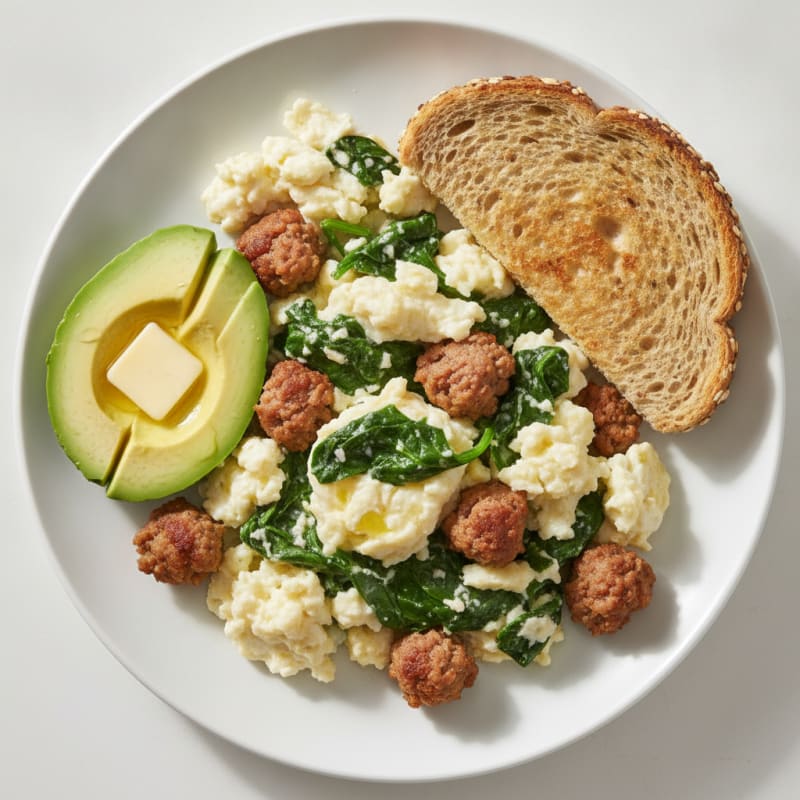 Egg White and Spinach Scramble with Turkey Sausage