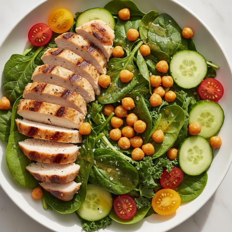 Grilled Chicken Salad with Mixed Greens and Chickpeas