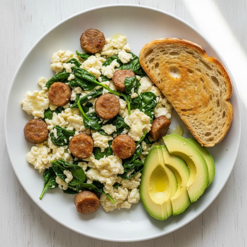 Egg White Scramble with Spinach and Turkey Sausage