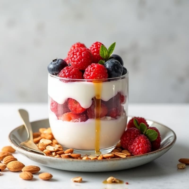 Greek Yogurt Protein Parfait with Mixed Berries and Almonds