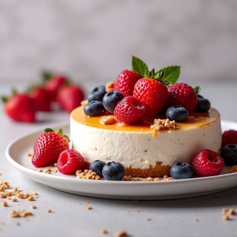 Greek Yogurt Protein Cheesecake with Mixed Berries