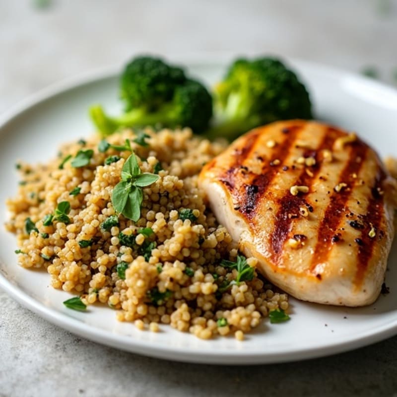 Grilled Chicken Breast with Quinoa and Roasted Broccoli