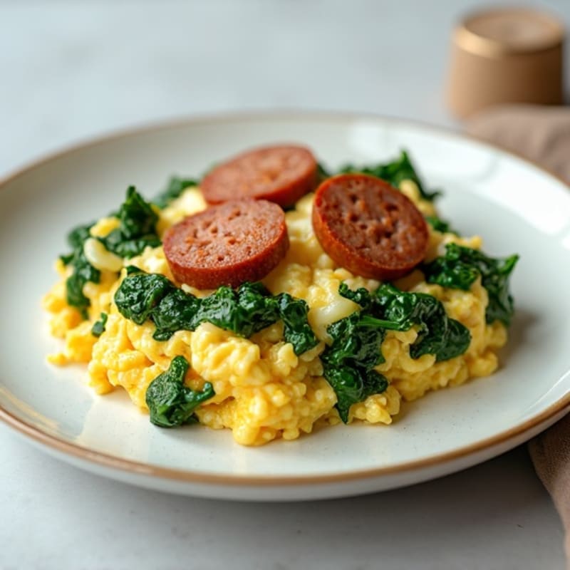 Egg White and Spinach Scramble with Turkey Sausage