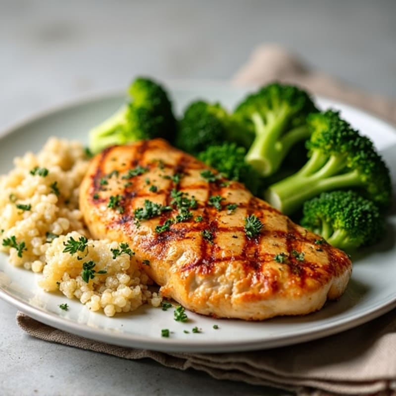 Grilled Chicken Breast with Quinoa and Roasted Broccoli