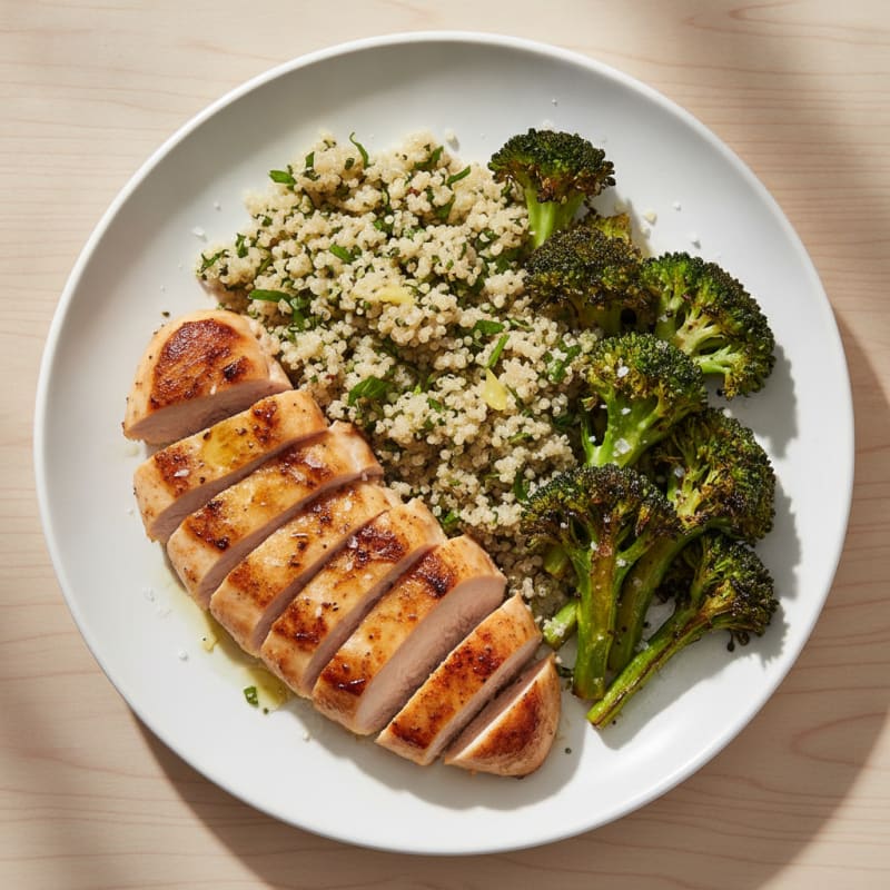 Grilled Chicken Breast with Quinoa and Roasted Broccoli