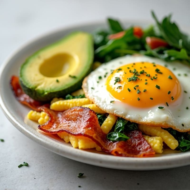 Crispy Turkey Bacon and Egg White Scramble with Sautéed Spinach