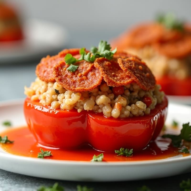 Stuffed Bell Peppers with Lean Ground Turkey, Zesty Tomato, and Crispy Pepperoni