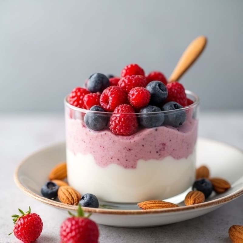 Greek Yogurt Protein Parfait with Mixed Berries and Almonds