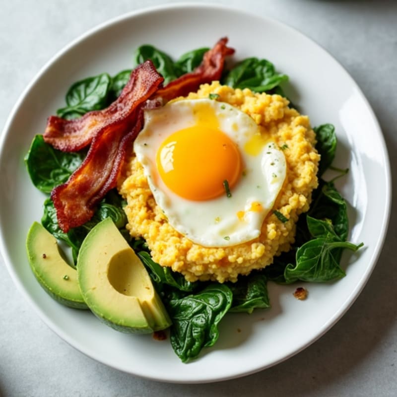 Egg White and Spinach Scramble with Turkey Bacon