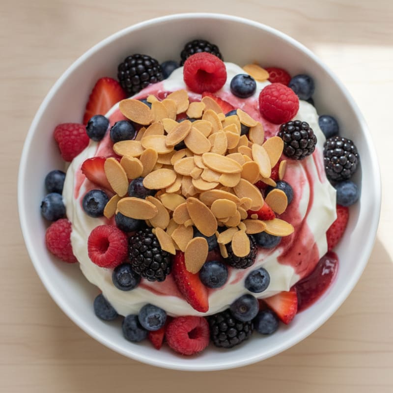 Greek Yogurt Protein Parfait with Mixed Berries and Almonds
