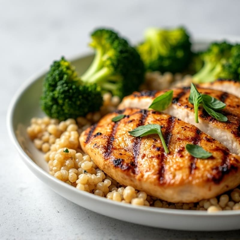Grilled Chicken Breast with Quinoa and Roasted Broccoli