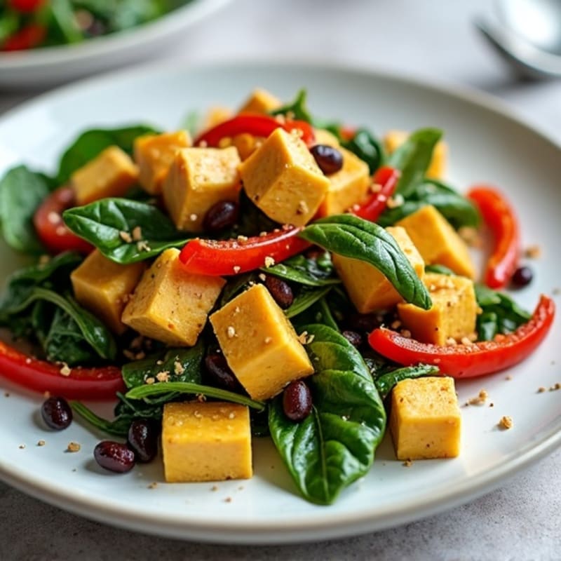 Silky Tofu Scramble with Spinach and Roasted Red Peppers