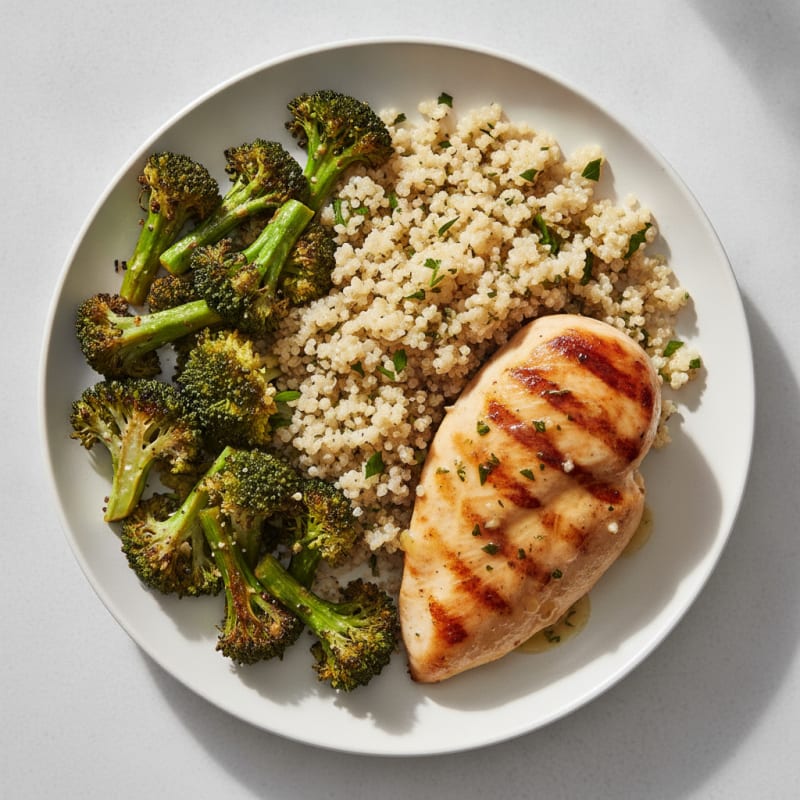 Grilled Chicken Breast with Quinoa and Roasted Broccoli