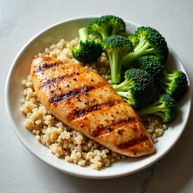 Grilled Chicken Breast with Quinoa and Roasted Broccoli