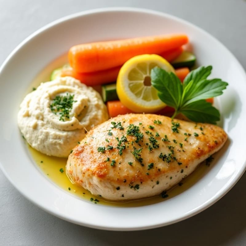 Lemon-Herb Chicken with Creamy Hummus and Fresh Vegetable Sticks