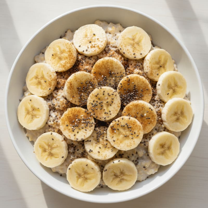Egg White Oatmeal with Sliced Banana and Chia Seeds