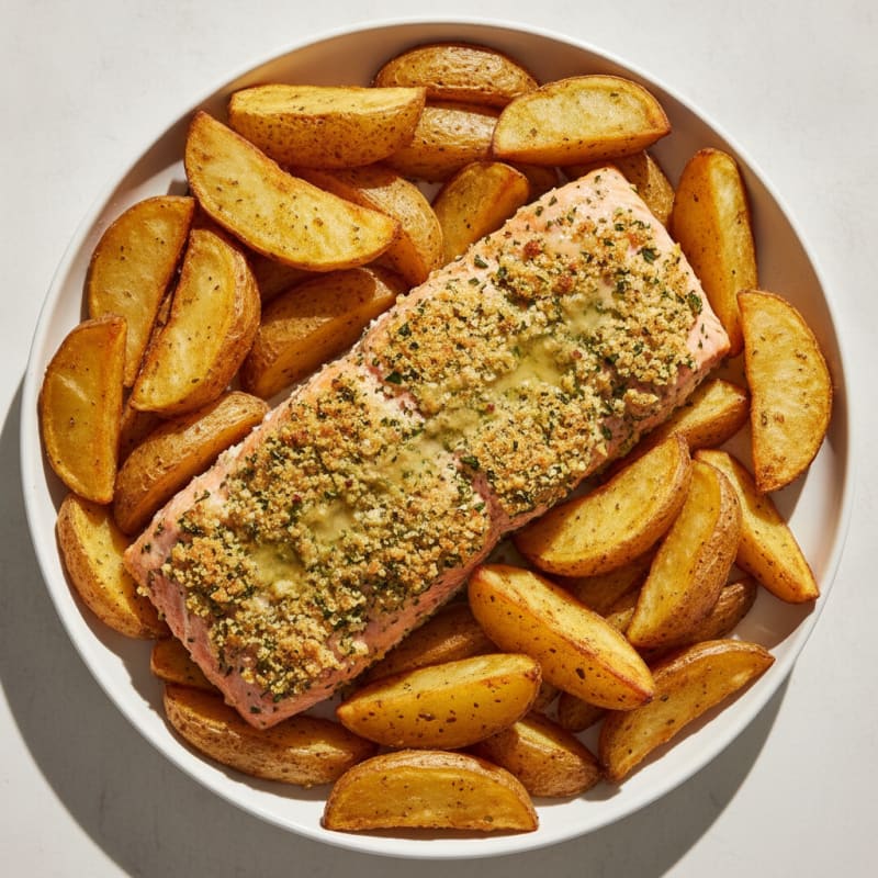 Herb-Crusted Salmon with Roasted Potatoes