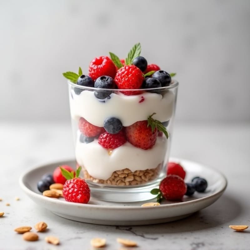 Greek Yogurt Protein Parfait with Mixed Berries and Almonds