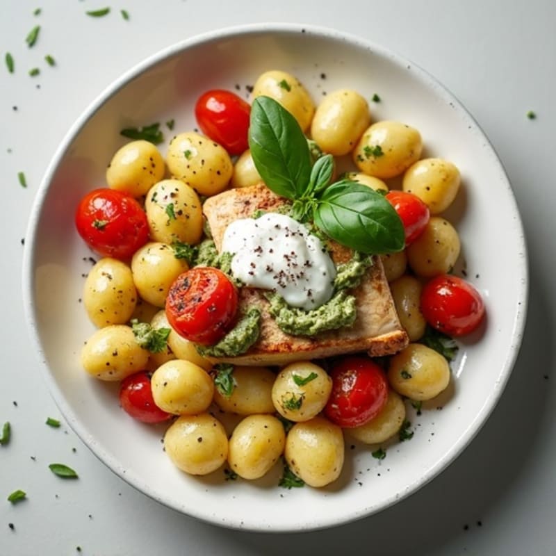 Creamy Basil Pesto Gnocchi with Roasted Tomatoes