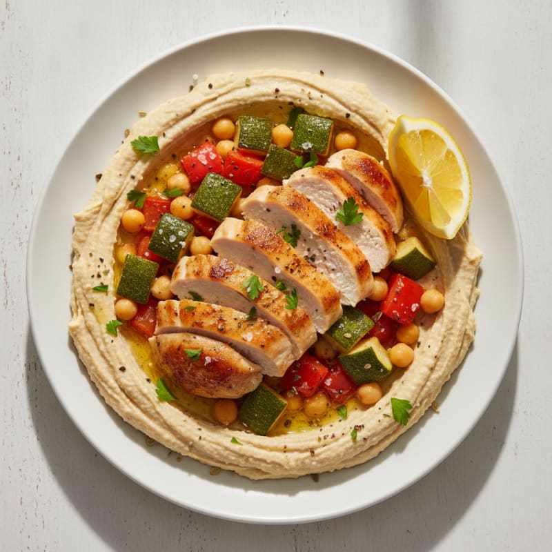 Mediterranean Hummus Platter with Roasted Chicken