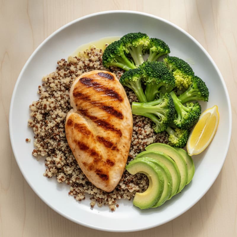 Grilled Chicken Breast with Quinoa and Steamed Broccoli