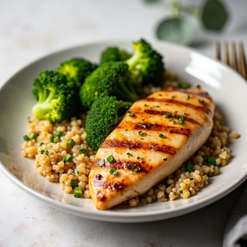 Grilled Chicken Breast with Quinoa and Roasted Broccoli