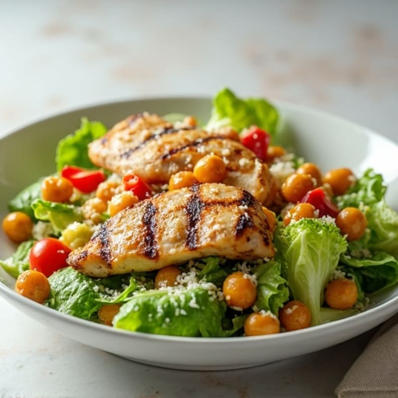 Grilled Chicken Caesar Salad with Crunchy Chickpeas