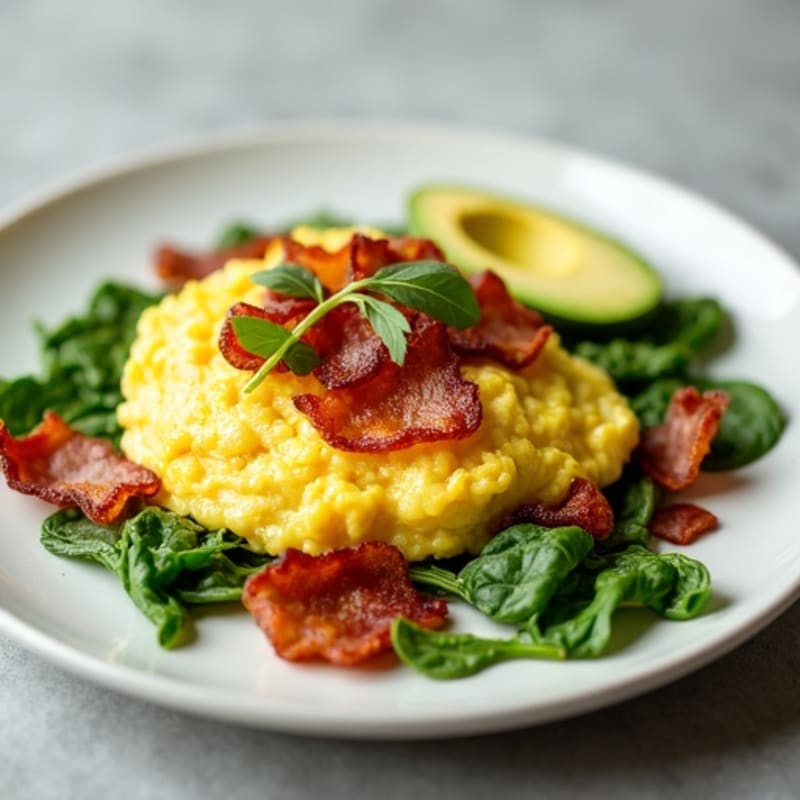 Egg White Scramble with Spinach and Turkey Bacon