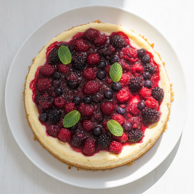 Greek Yogurt Protein Cheesecake with Mixed Berries