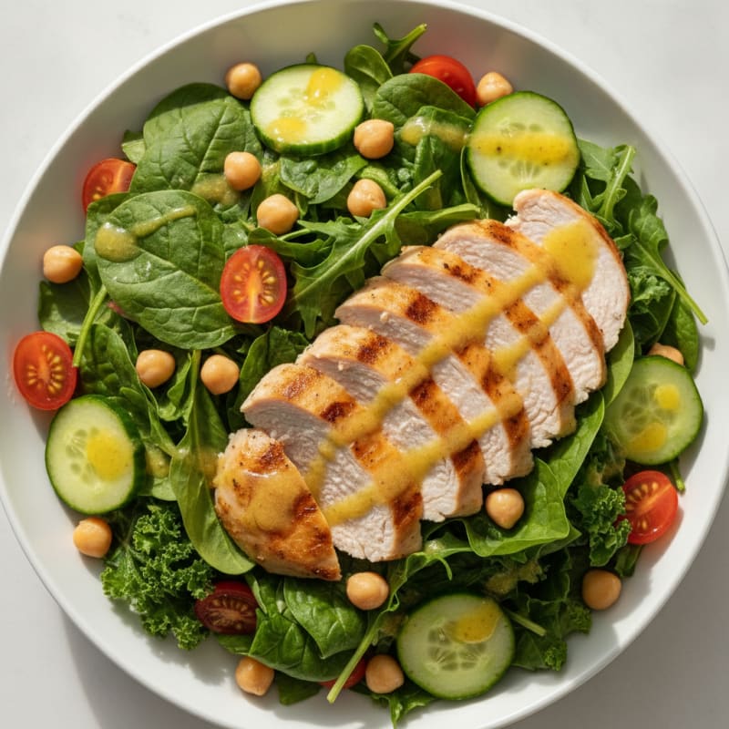 Grilled Turkey Breast Salad with Mixed Greens and Chickpeas