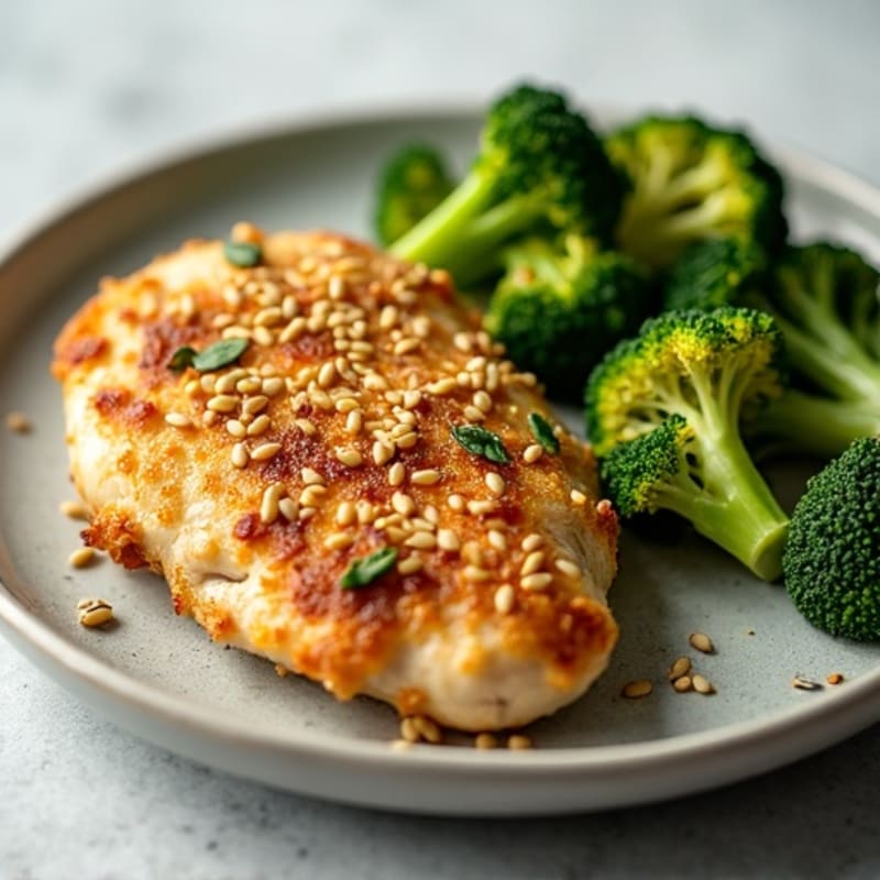 Crispy Baked Sesame-Garlic Chicken with Broccoli