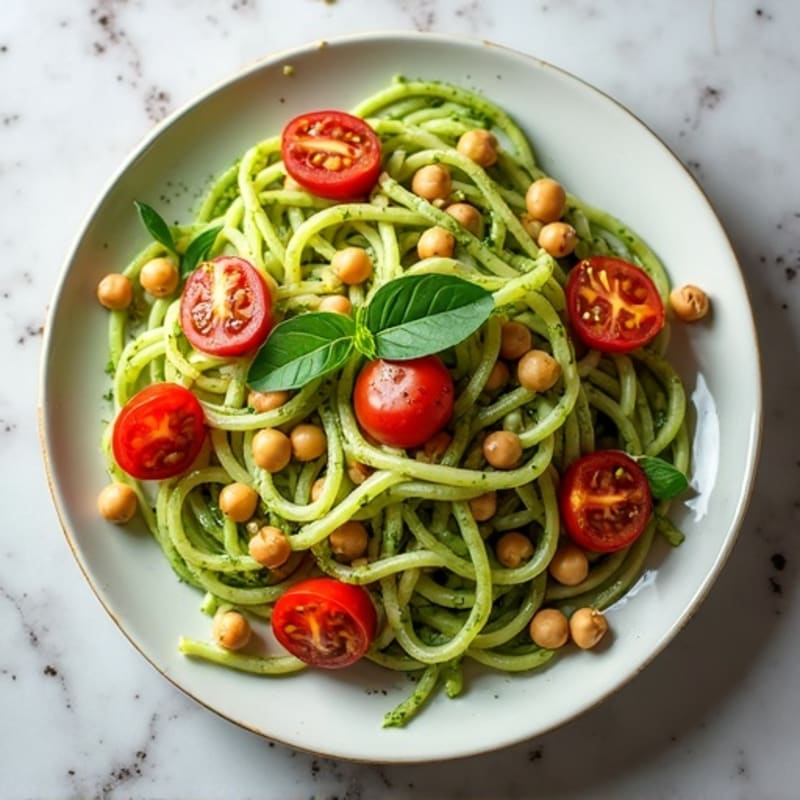 Creamy Vegan Pesto Zoodles with Cherry Tomatoes