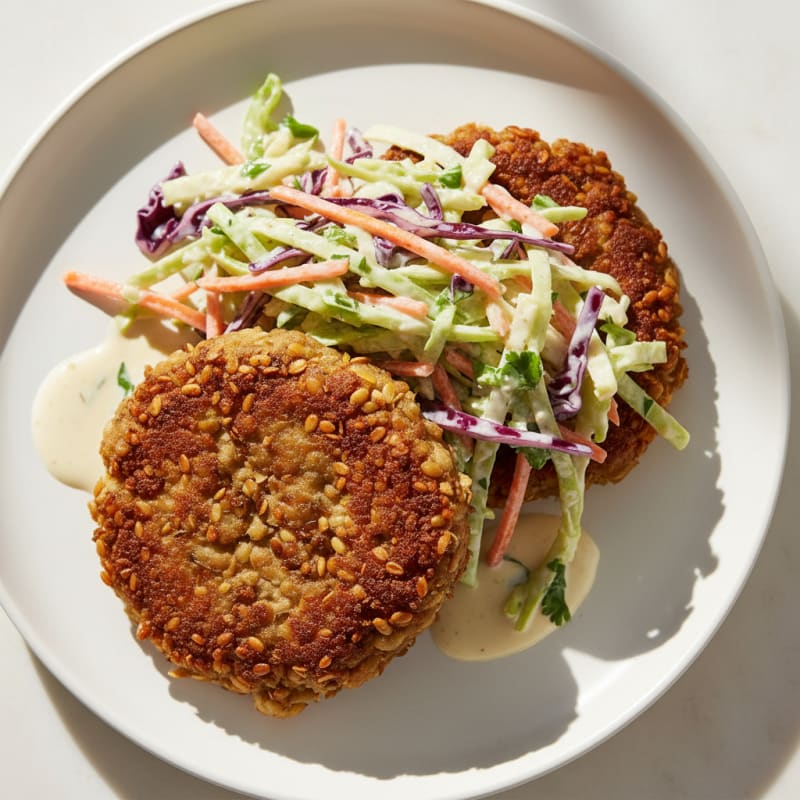 Crispy Spiced Lentil Burgers with Zesty Slaw